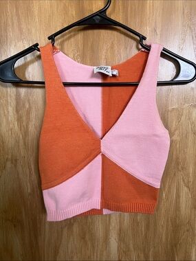 Princess Polly Pink and Orange Colorblock V-Neck Knit Crop
